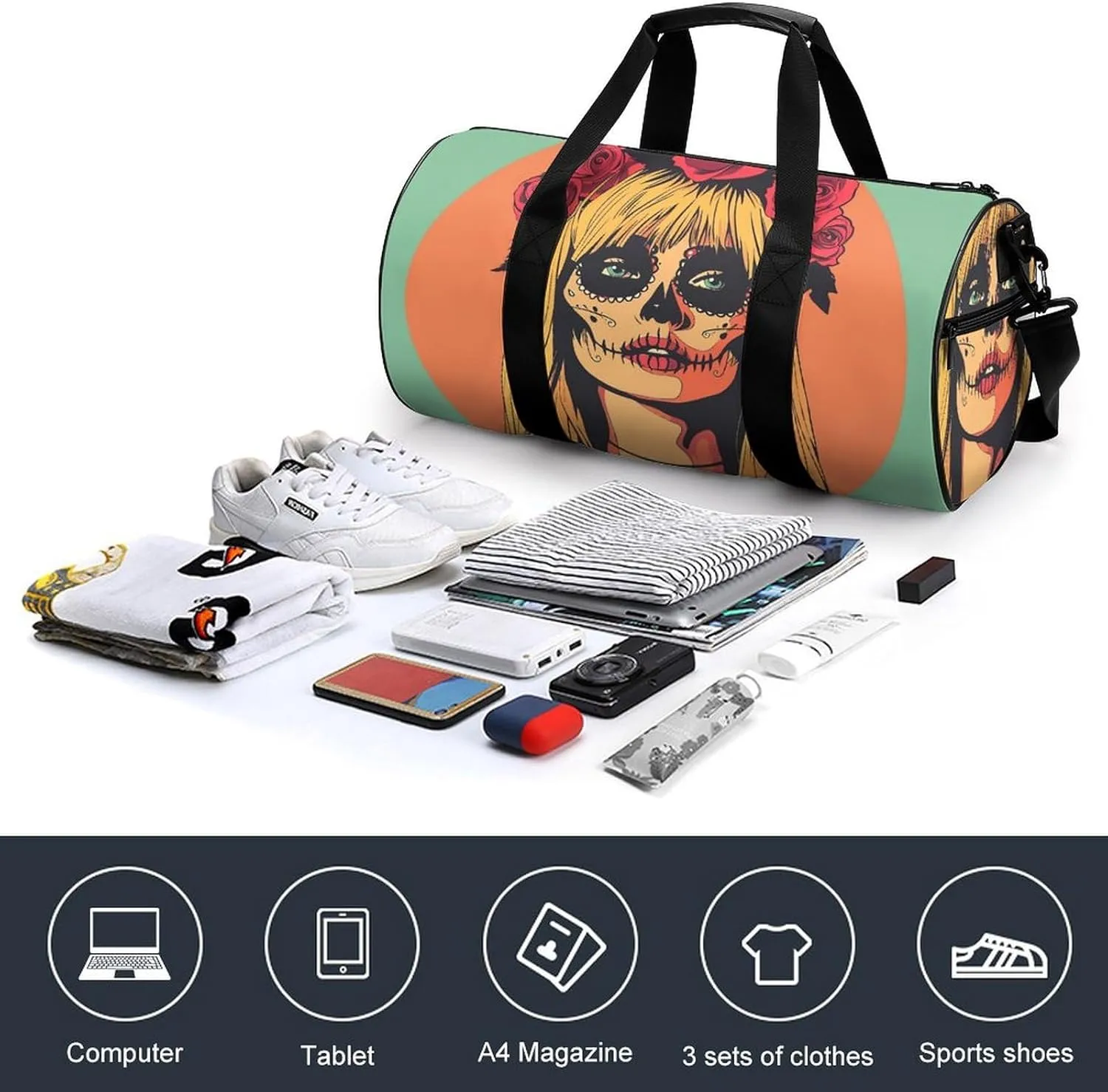 Travel Duffel Bag for Men And Women,Wearing Dark Eye Makeup Waterproof Sports Fitness Bag Portable Travel Duffel Bag