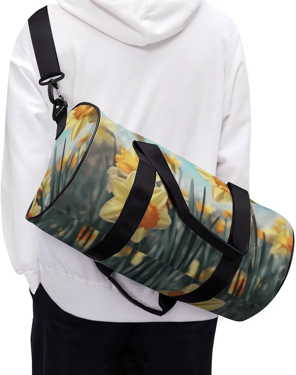 Travel Duffel Bag for Men And Women,Yellow Daffodils Waterproof Sports Fitness Bag Portable Travel Duffel Bag