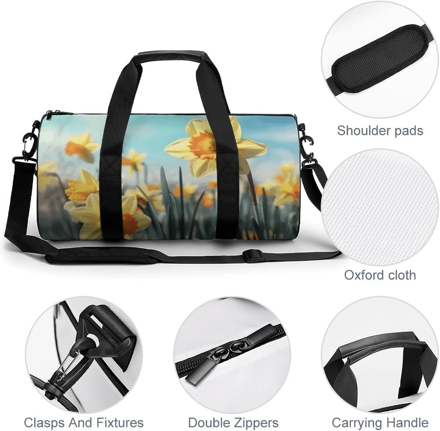 Travel Duffel Bag for Men And Women,Yellow Daffodils Waterproof Sports Fitness Bag Portable Travel Duffel Bag