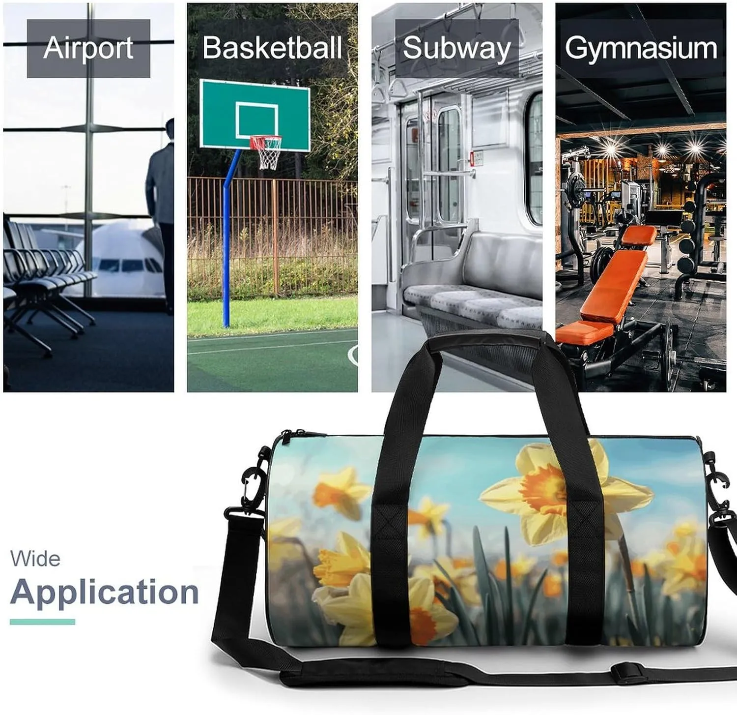 Travel Duffel Bag for Men And Women,Yellow Daffodils Waterproof Sports Fitness Bag Portable Travel Duffel Bag