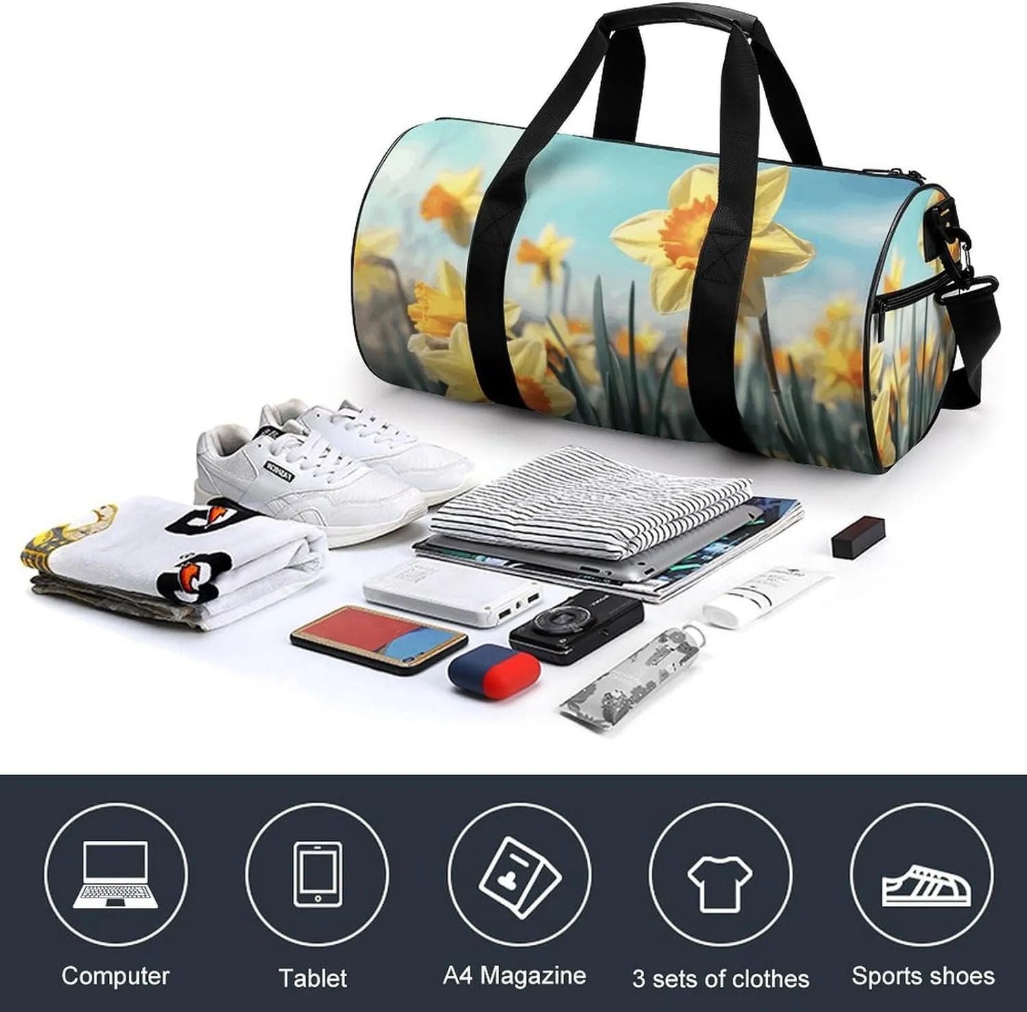 Travel Duffel Bag for Men And Women,Yellow Daffodils Waterproof Sports Fitness Bag Portable Travel Duffel Bag