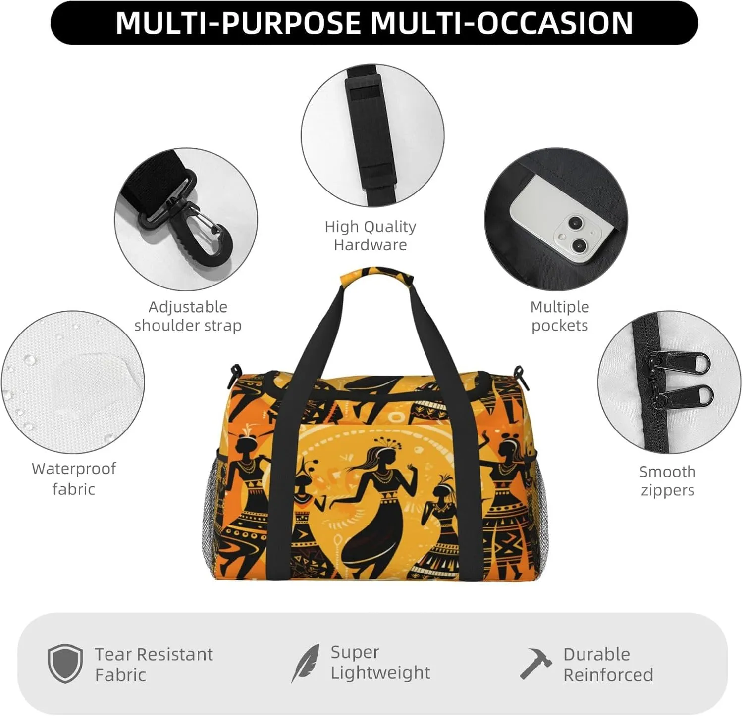 Travel Duffel Bag For Men Women, African Women Dancing Carry On Sport Gym Bag With Shoulder Strap Lightweight Waterproof Weekender Bag Overnight Bag