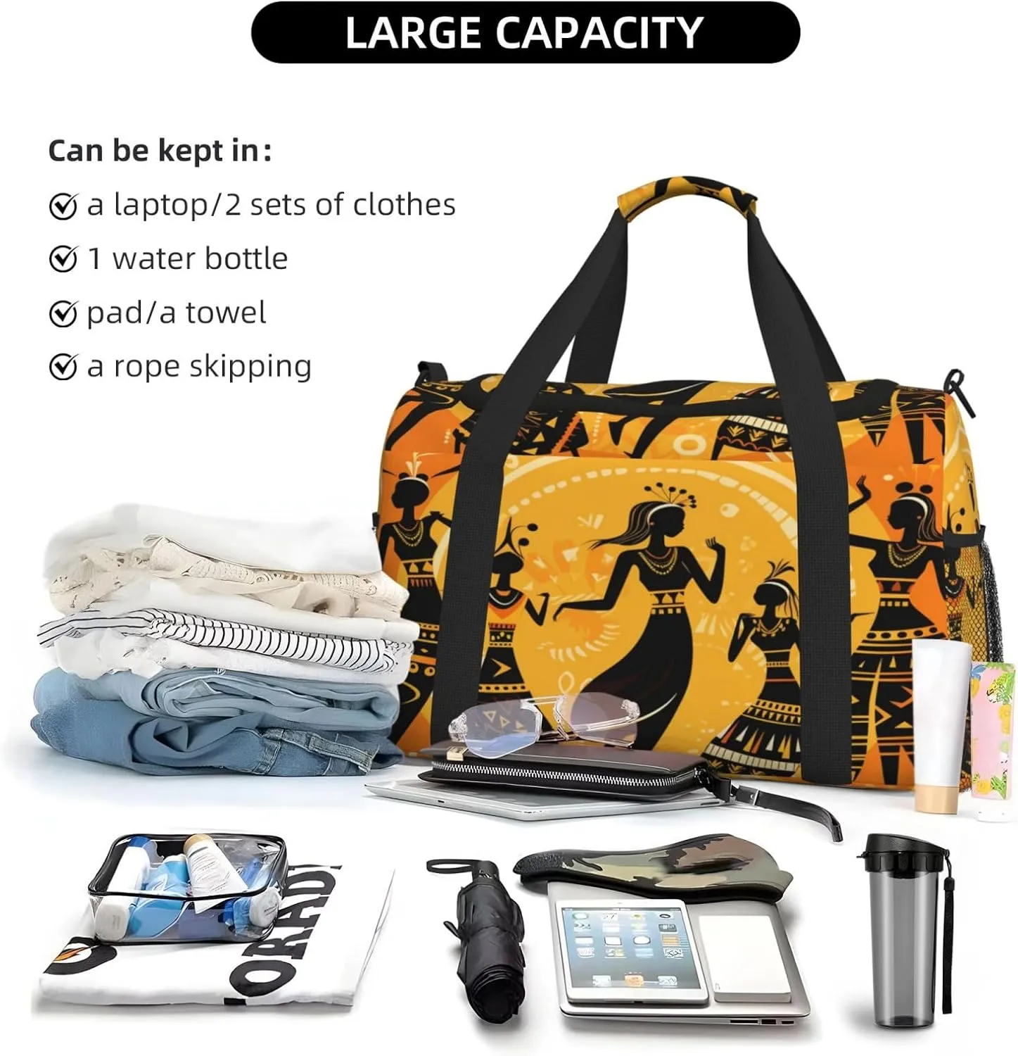 Travel Duffel Bag For Men Women, African Women Dancing Carry On Sport Gym Bag With Shoulder Strap Lightweight Waterproof Weekender Bag Overnight Bag