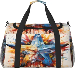 Travel Duffel Bag For Men Women, Blue Star Art Painting Carry On Sport Gym Bag With Shoulder Strap Lightweight Waterproof Weekender Bag Overnight Bag