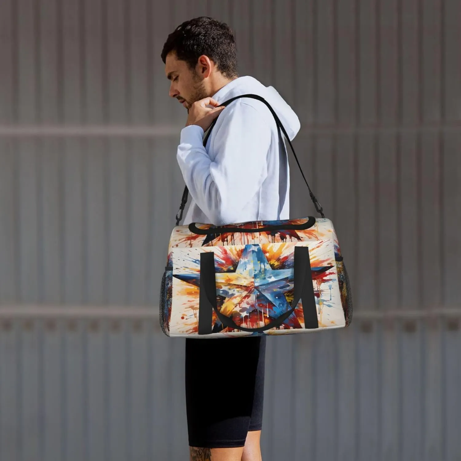 Travel Duffel Bag For Men Women, Blue Star Art Painting Carry On Sport Gym Bag With Shoulder Strap Lightweight Waterproof Weekender Bag Overnight Bag