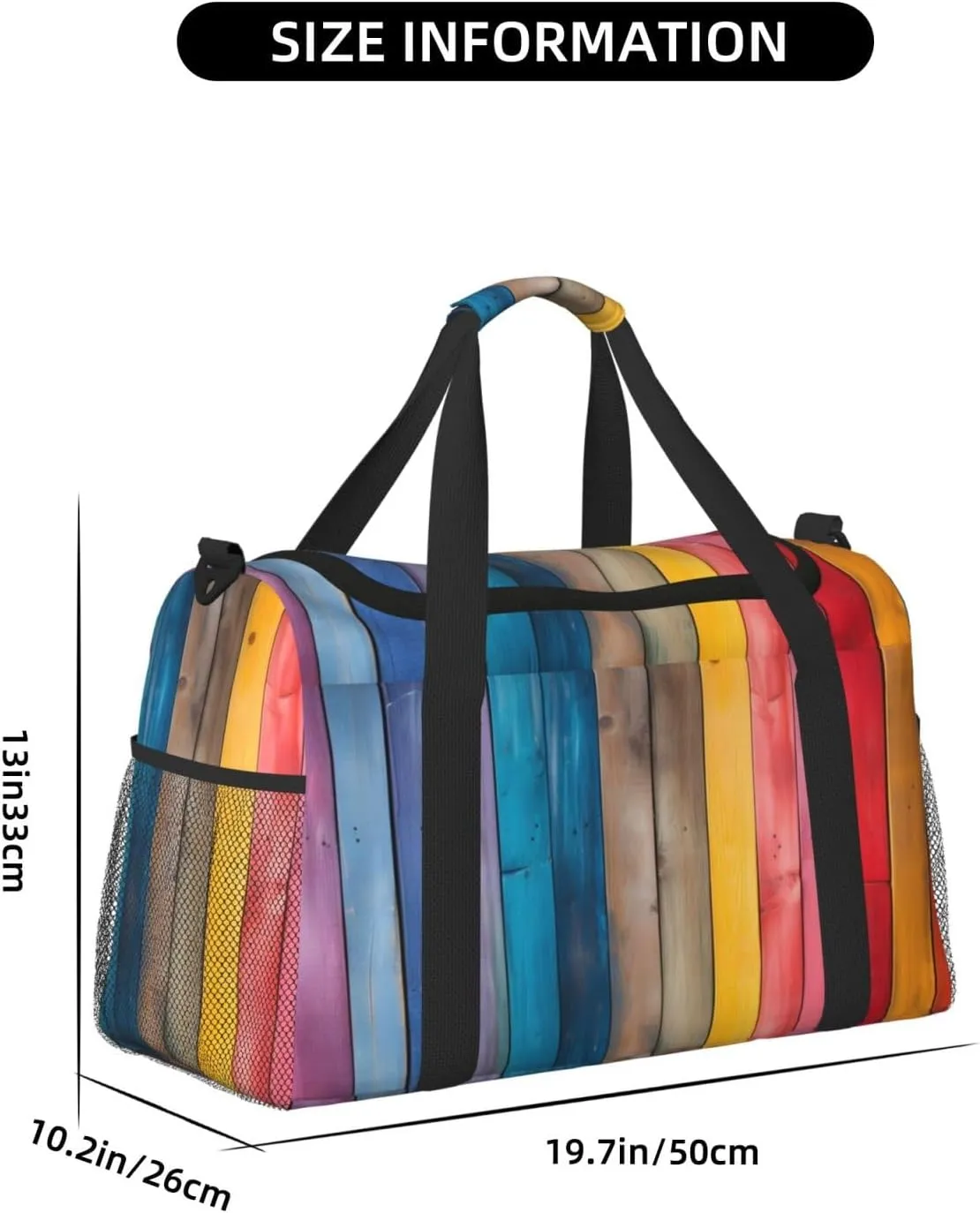 Travel Duffel Bag For Men Women, Colorful Wooden Grain Board Carry On Sport Gym Bag With Shoulder Strap Lightweight Waterproof Weekender Bag Overnight Bag
