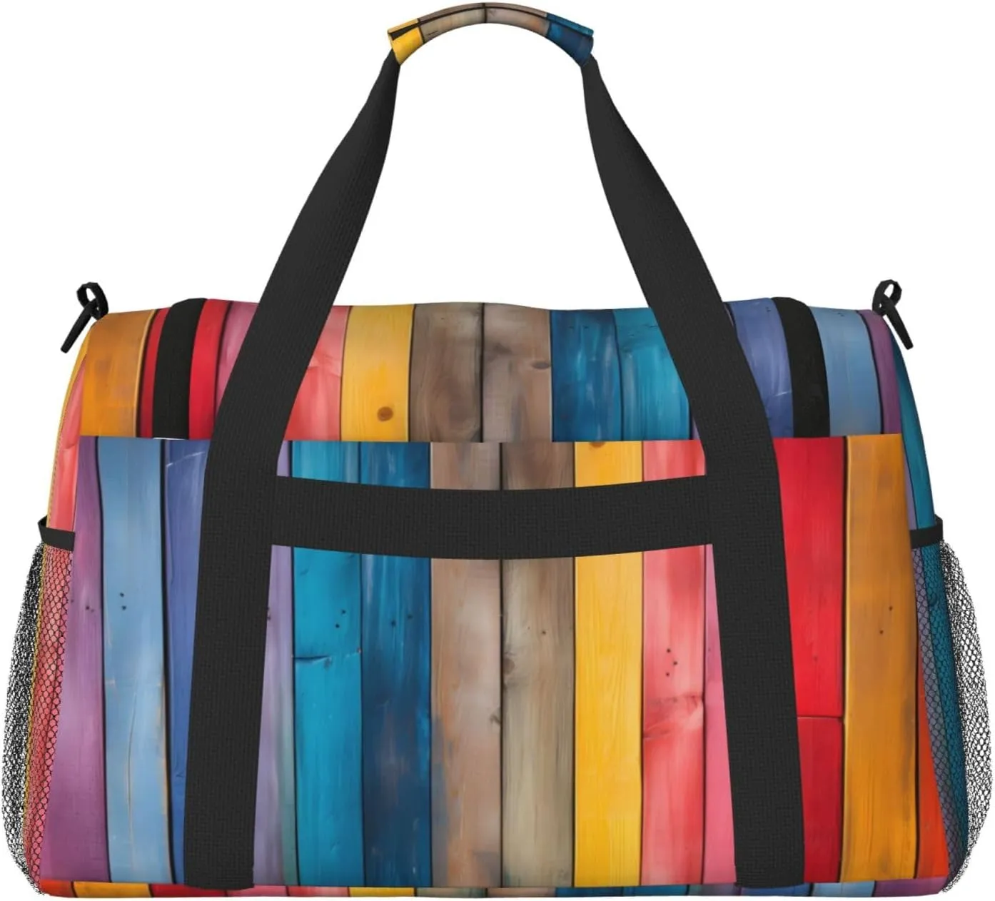 Travel Duffel Bag For Men Women, Colorful Wooden Grain Board Carry On Sport Gym Bag With Shoulder Strap Lightweight Waterproof Weekender Bag Overnight Bag