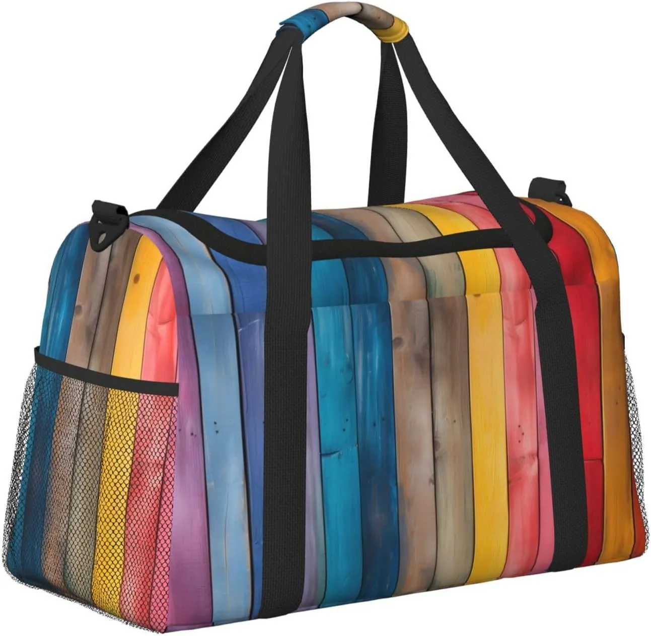 Travel Duffel Bag For Men Women, Colorful Wooden Grain Board Carry On Sport Gym Bag With Shoulder Strap Lightweight Waterproof Weekender Bag Overnight Bag