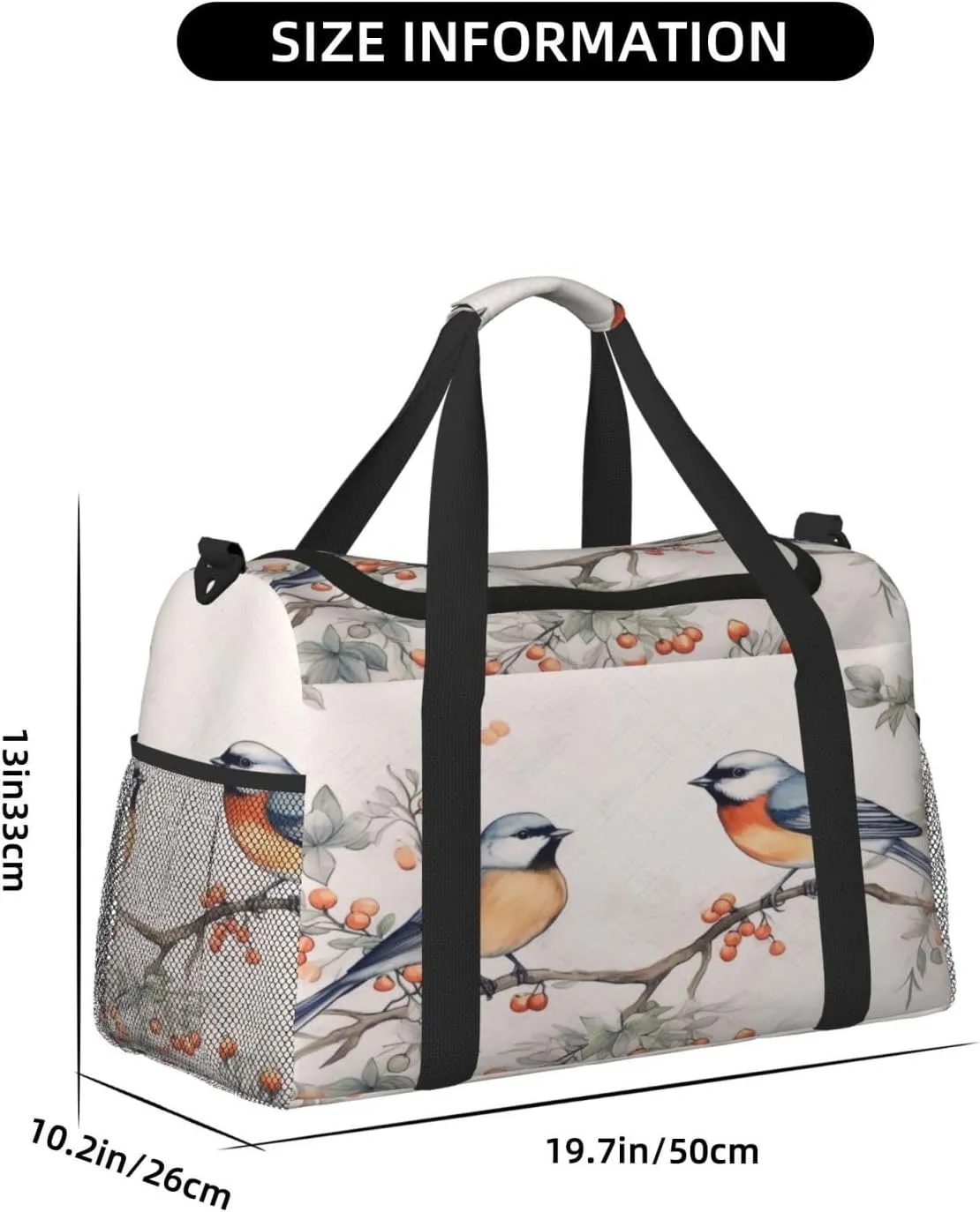 Travel Duffel Bag For Men Women, Cute Retro Birds Winter Berry Painting Carry On Sport Gym Bag With Shoulder Strap Lightweight Waterproof Weekender Bag Overnight Bag