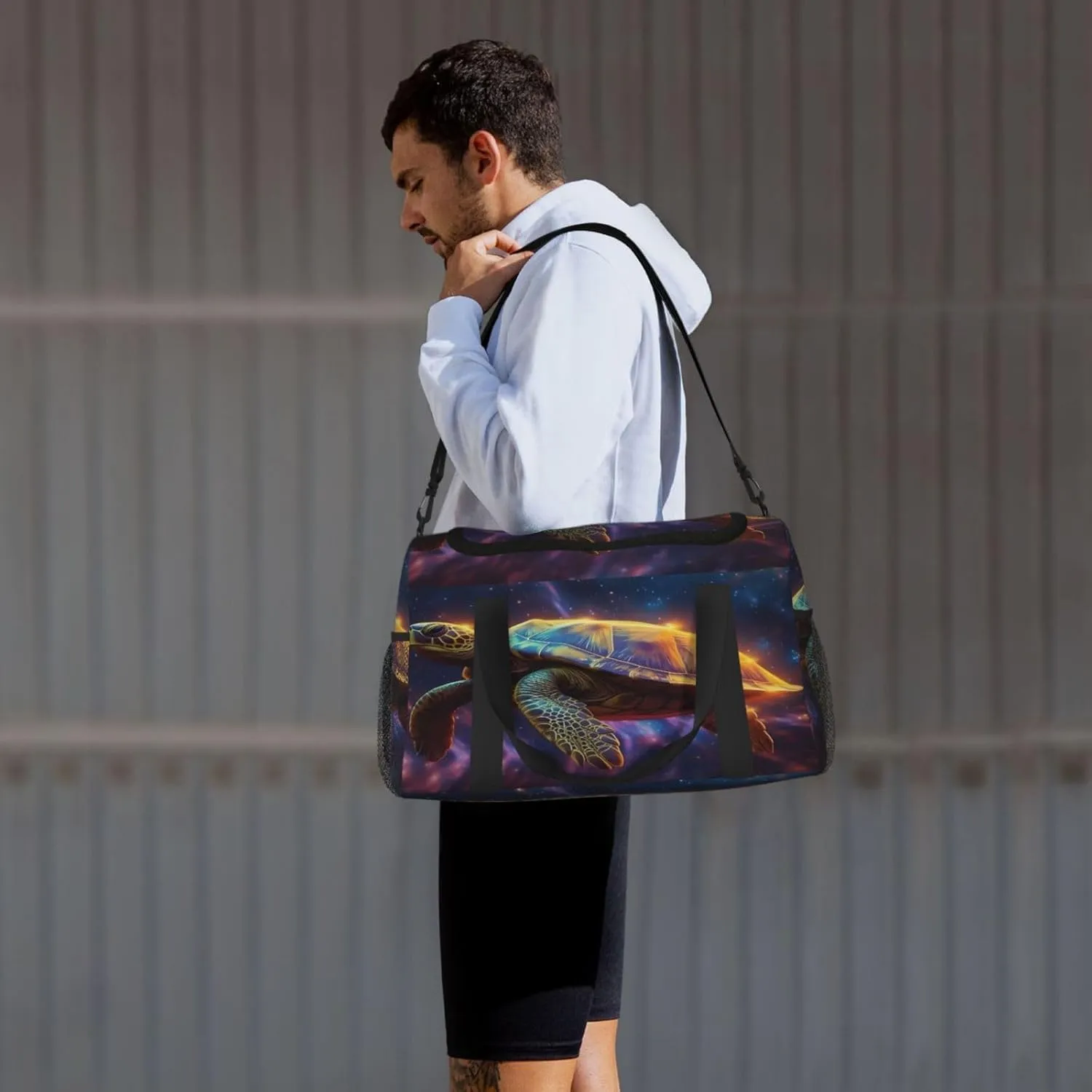 Travel Duffel Bag For Men Women, Fantasy Galaxy Turtle Carry On Sport Gym Bag With Shoulder Strap Lightweight Waterproof Weekender Bag Overnight Bag