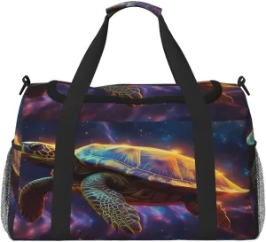 Travel Duffel Bag For Men Women, Fantasy Galaxy Turtle Carry On Sport Gym Bag With Shoulder Strap Lightweight Waterproof Weekender Bag Overnight Bag