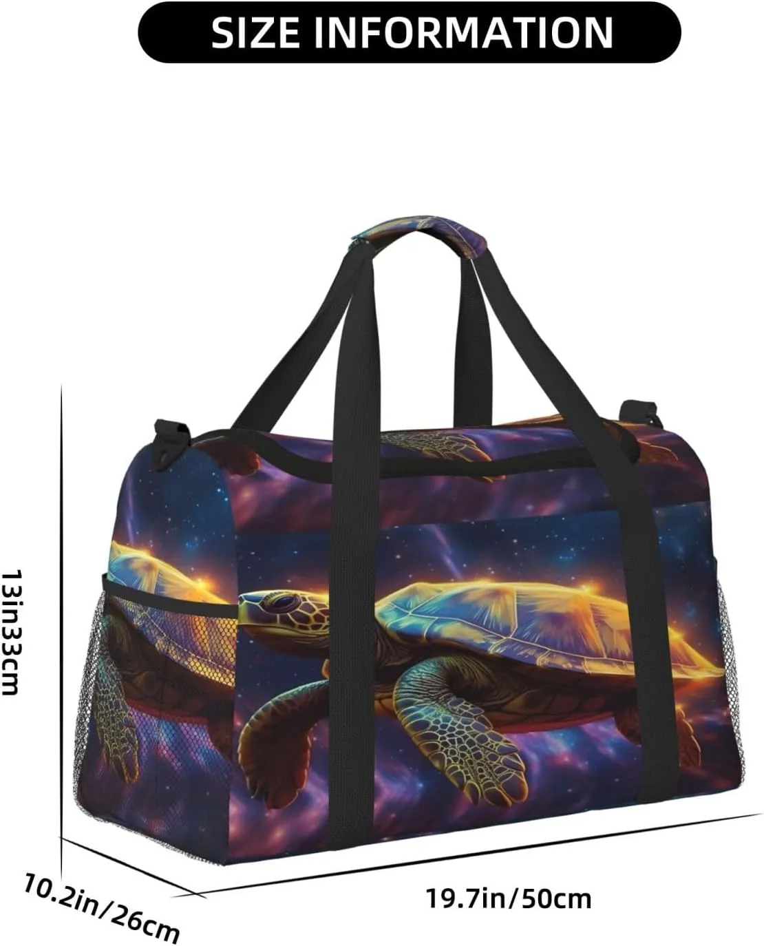 Travel Duffel Bag For Men Women, Fantasy Galaxy Turtle Carry On Sport Gym Bag With Shoulder Strap Lightweight Waterproof Weekender Bag Overnight Bag