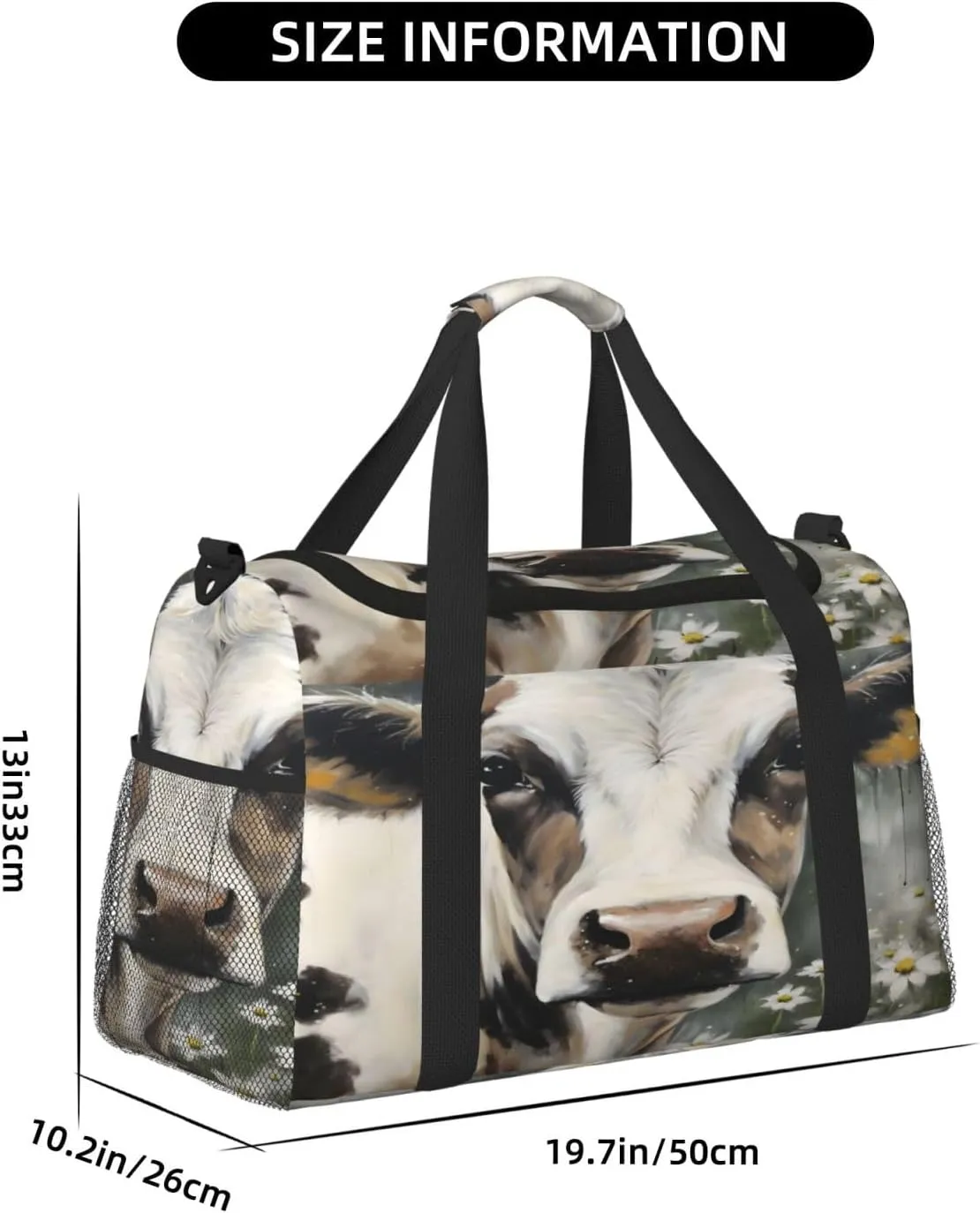 Travel Duffel Bag For Men Women, Farm Cow Flower Carry On Sport Gym Bag With Shoulder Strap Lightweight Waterproof Weekender Bag Overnight Bag