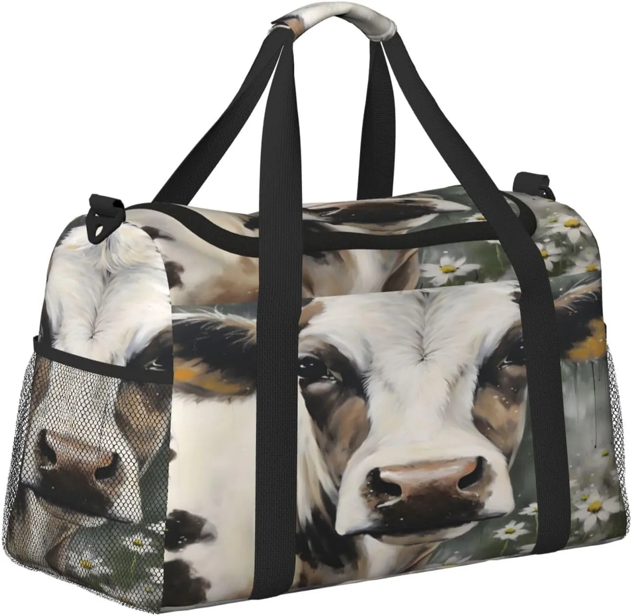 Travel Duffel Bag For Men Women, Farm Cow Flower Carry On Sport Gym Bag With Shoulder Strap Lightweight Waterproof Weekender Bag Overnight Bag