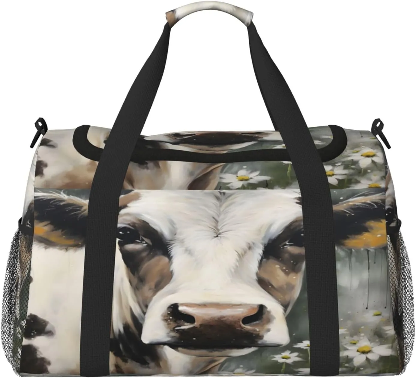 Travel Duffel Bag For Men Women, Farm Cow Flower Carry On Sport Gym Bag With Shoulder Strap Lightweight Waterproof Weekender Bag Overnight Bag