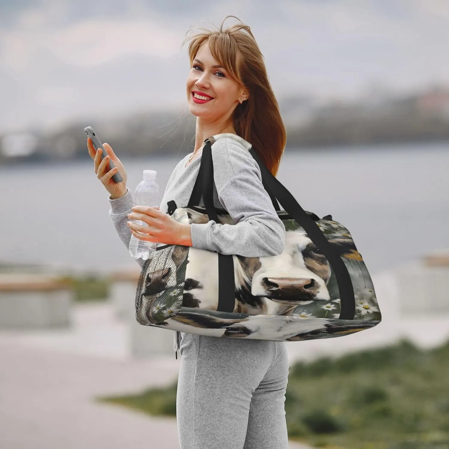 Travel Duffel Bag For Men Women, Farm Cow Flower Carry On Sport Gym Bag With Shoulder Strap Lightweight Waterproof Weekender Bag Overnight Bag