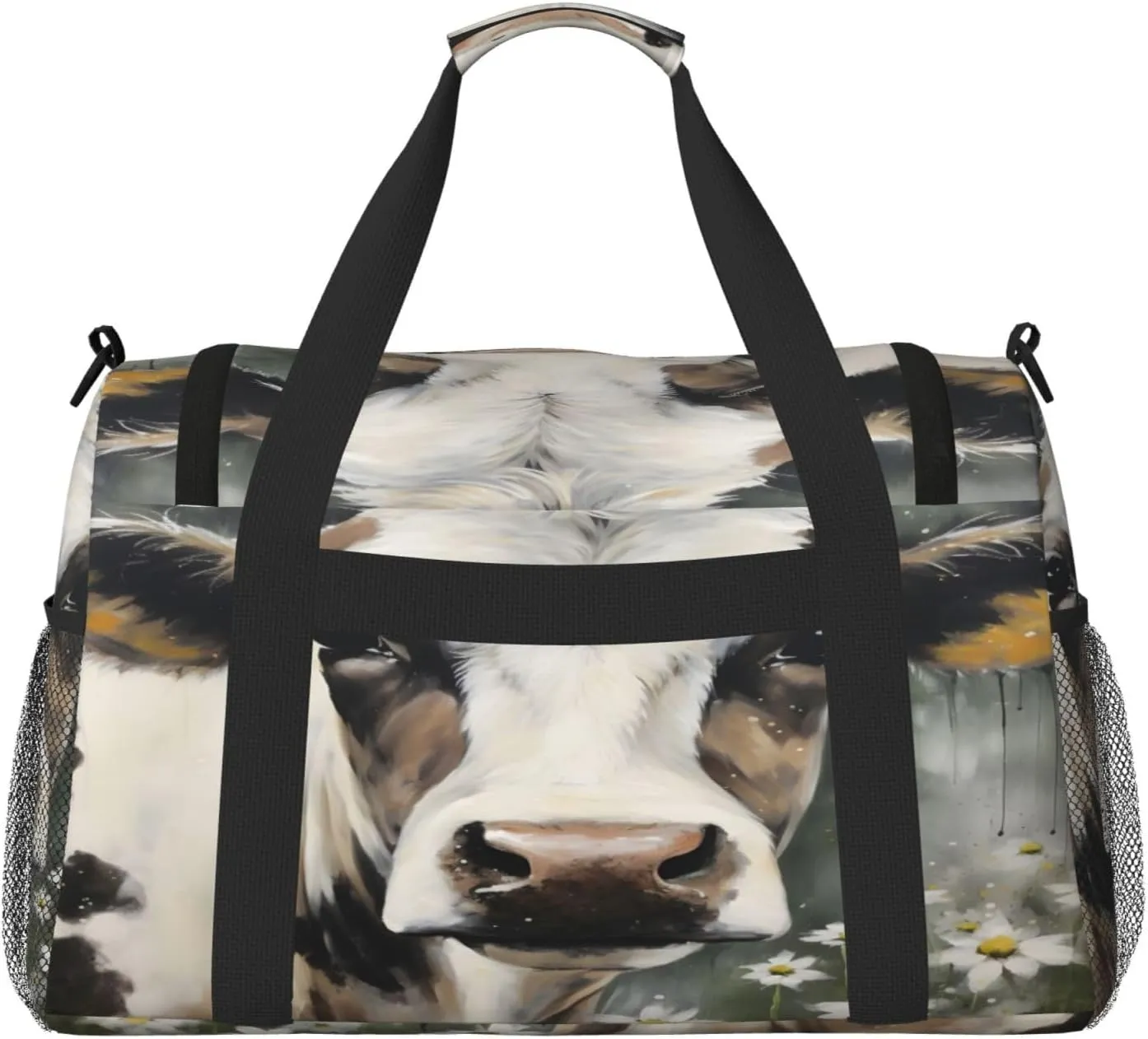 Travel Duffel Bag For Men Women, Farm Cow Flower Carry On Sport Gym Bag With Shoulder Strap Lightweight Waterproof Weekender Bag Overnight Bag