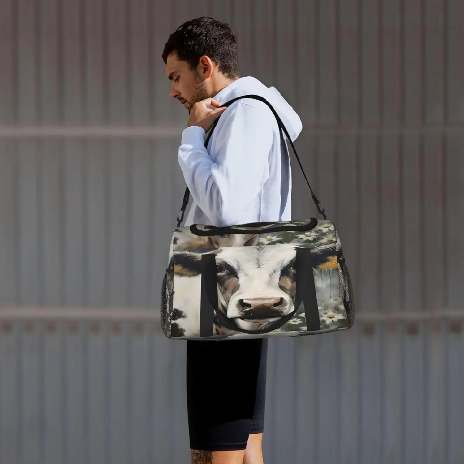 Travel Duffel Bag For Men Women, Farm Cow Flower Carry On Sport Gym Bag With Shoulder Strap Lightweight Waterproof Weekender Bag Overnight Bag