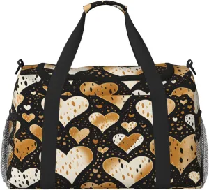Travel Duffel Bag For Men Women, Golden Love Leopard Pattern Carry On Sport Gym Bag With Shoulder Strap Lightweight Waterproof Weekender Bag Overnight Bag