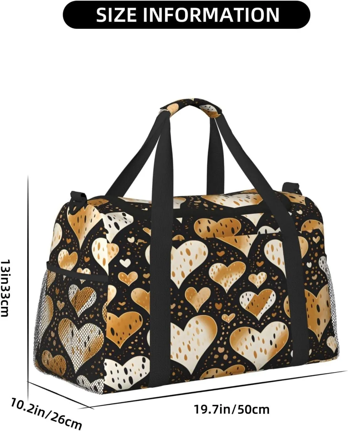 Travel Duffel Bag For Men Women, Golden Love Leopard Pattern Carry On Sport Gym Bag With Shoulder Strap Lightweight Waterproof Weekender Bag Overnight Bag
