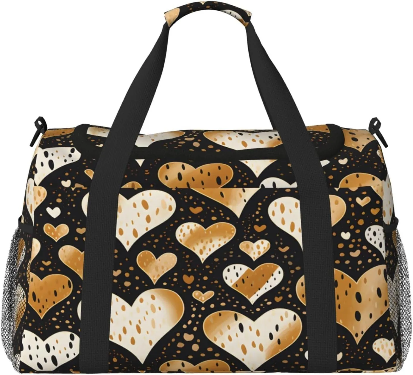 Travel Duffel Bag For Men Women, Golden Love Leopard Pattern Carry On Sport Gym Bag With Shoulder Strap Lightweight Waterproof Weekender Bag Overnight Bag