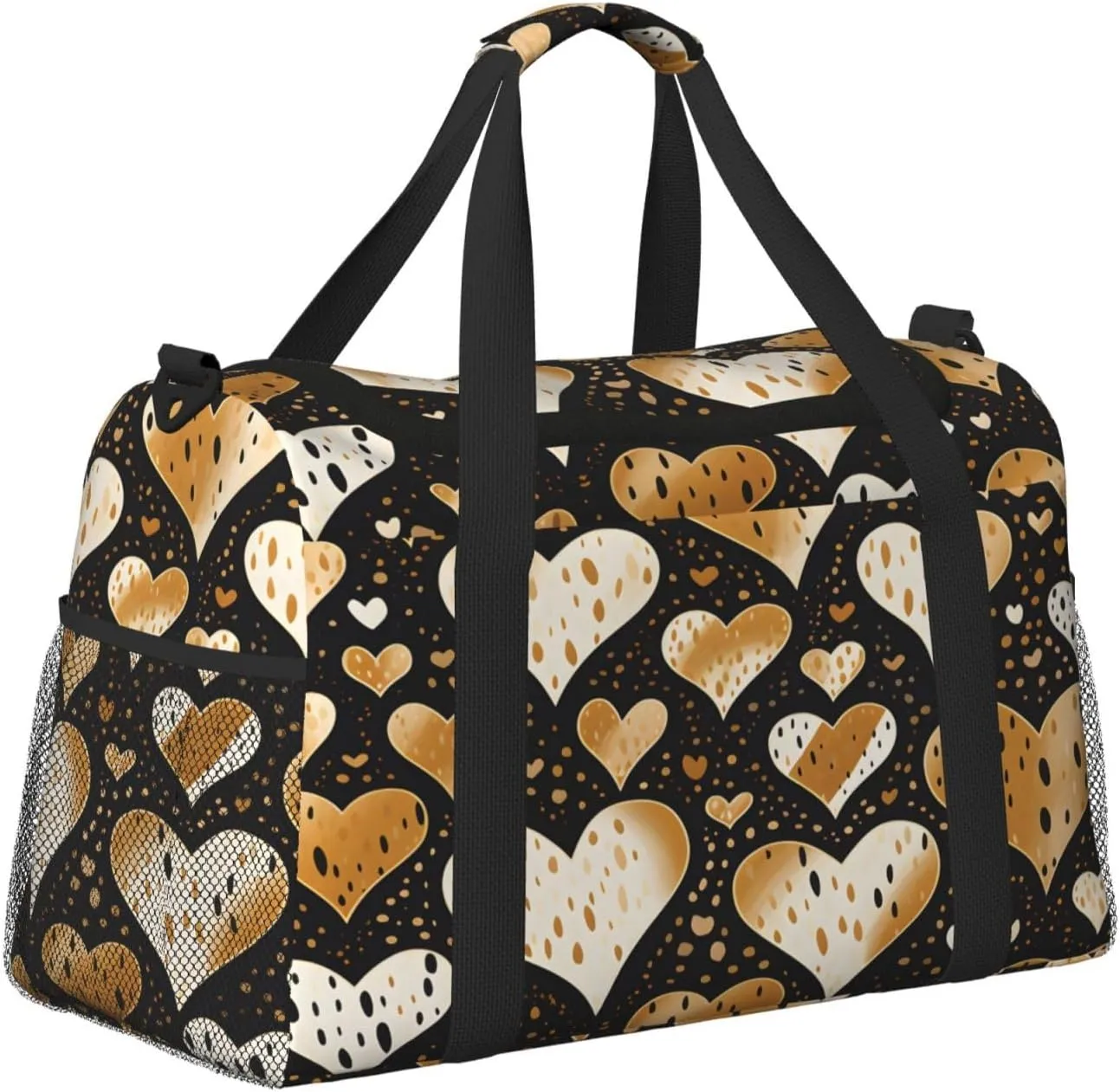 Travel Duffel Bag For Men Women, Golden Love Leopard Pattern Carry On Sport Gym Bag With Shoulder Strap Lightweight Waterproof Weekender Bag Overnight Bag