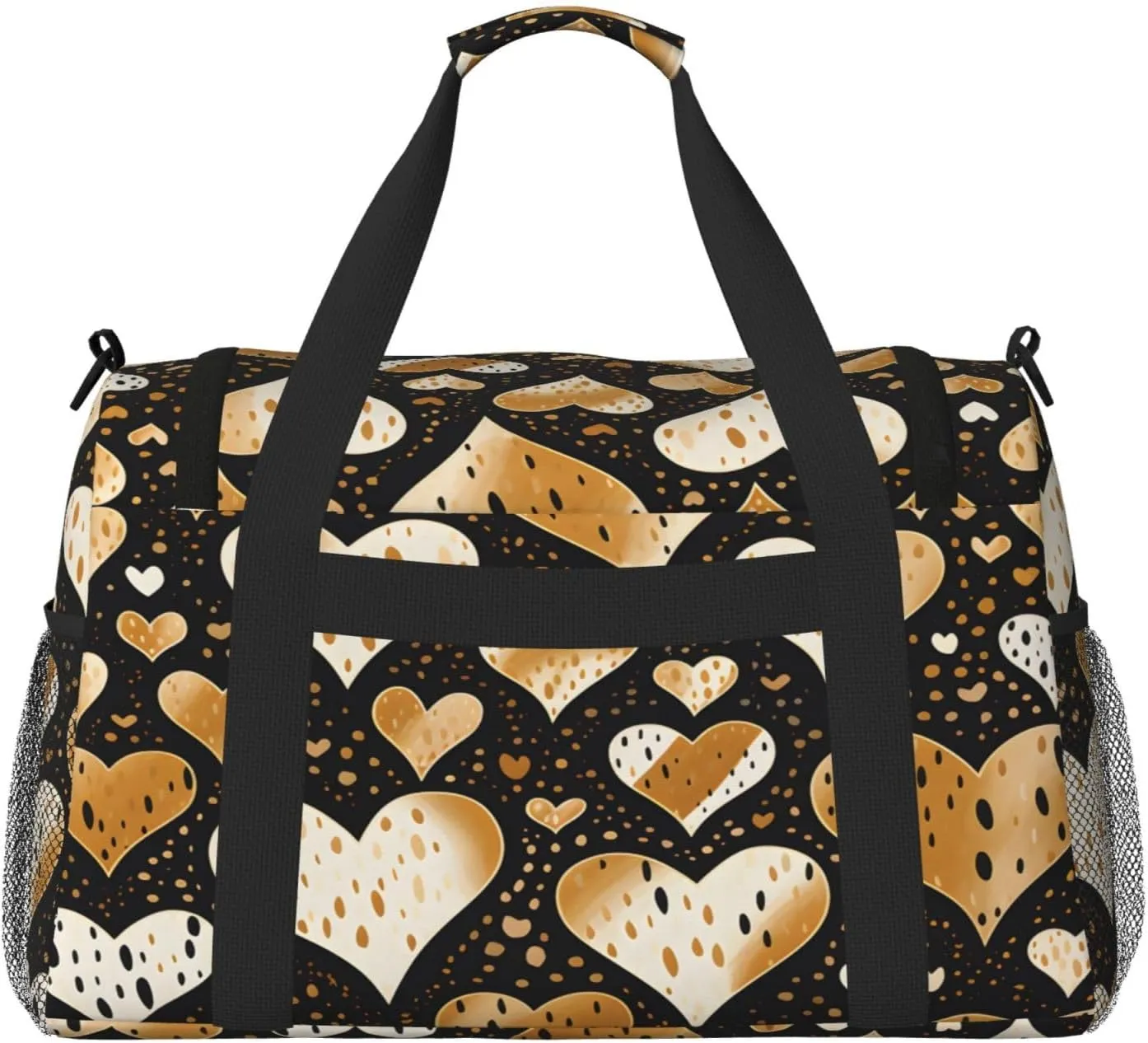 Travel Duffel Bag For Men Women, Golden Love Leopard Pattern Carry On Sport Gym Bag With Shoulder Strap Lightweight Waterproof Weekender Bag Overnight Bag