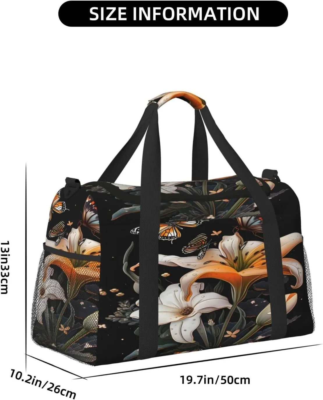 Travel Duffel Bag For Men Women, Lily Flowers Butterfly Carry On Sport Gym Bag With Shoulder Strap Lightweight Waterproof Weekender Bag Overnight Bag