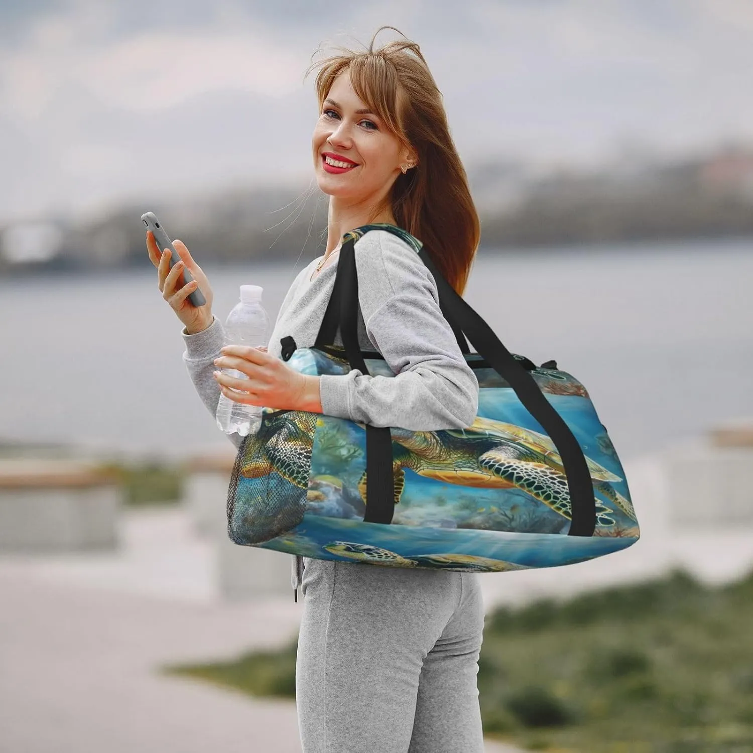 Travel Duffel Bag For Men Women, Sea Tortoise Turtle Carry On Sport Gym Bag With Shoulder Strap Lightweight Waterproof Weekender Bag Overnight Bag