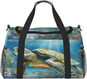 Travel Duffel Bag For Men Women, Sea Tortoise Turtle Carry On Sport Gym Bag With Shoulder Strap Lightweight Waterproof Weekender Bag Overnight Bag
