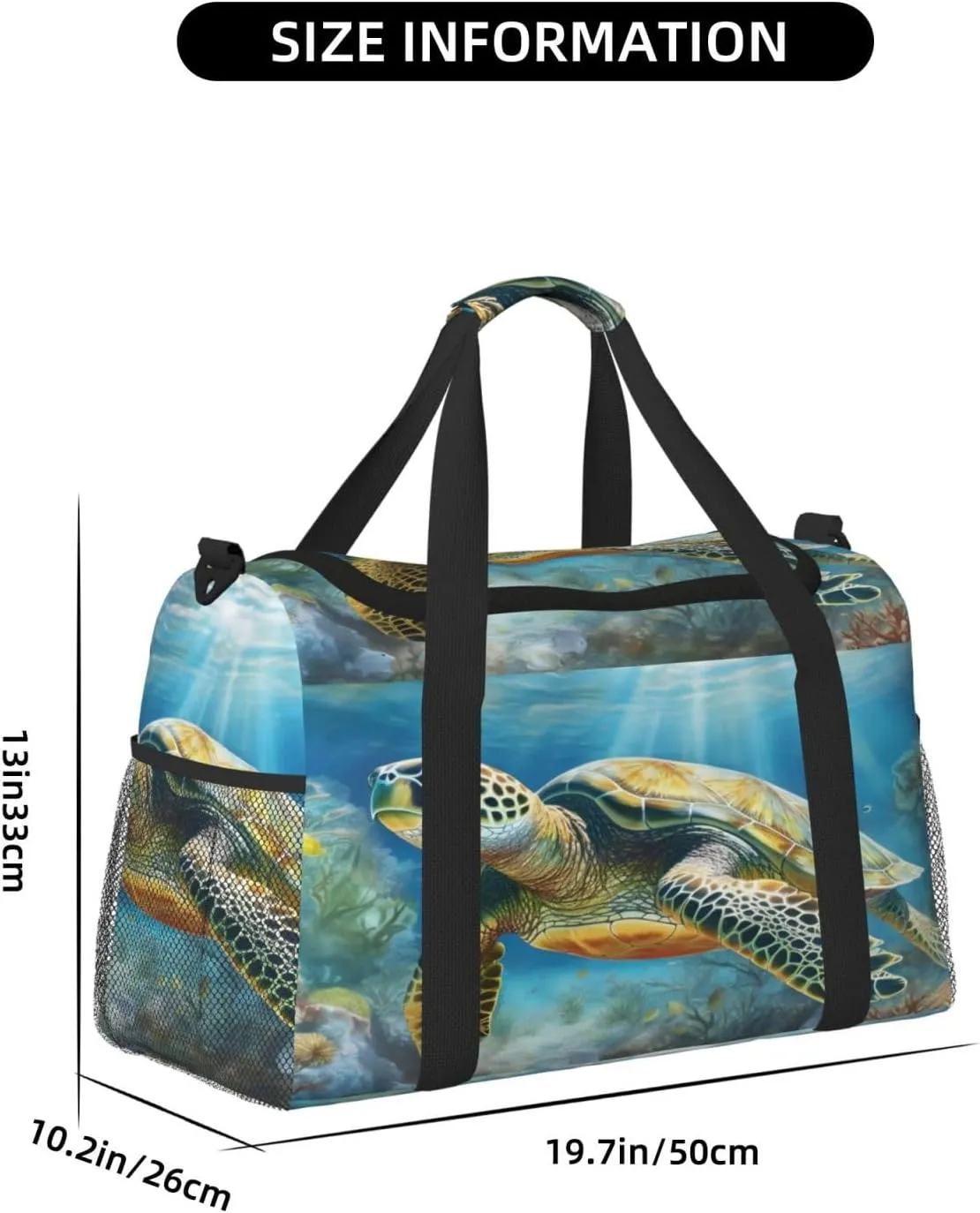 Travel Duffel Bag For Men Women, Sea Tortoise Turtle Carry On Sport Gym Bag With Shoulder Strap Lightweight Waterproof Weekender Bag Overnight Bag