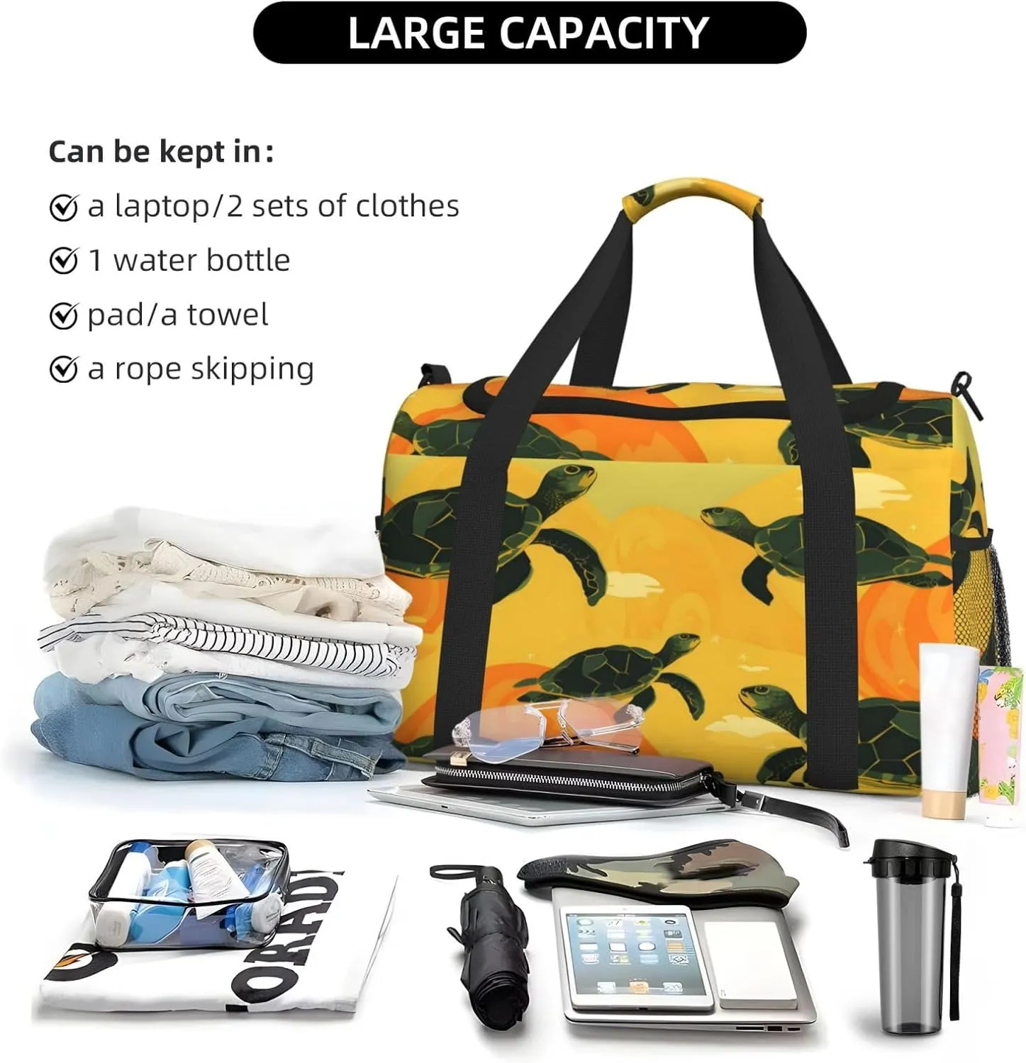Travel Duffel Bag For Men Women, Sea Turtle Pattern Carry On Sport Gym Bag With Shoulder Strap Lightweight Waterproof Weekender Bag Overnight Bag