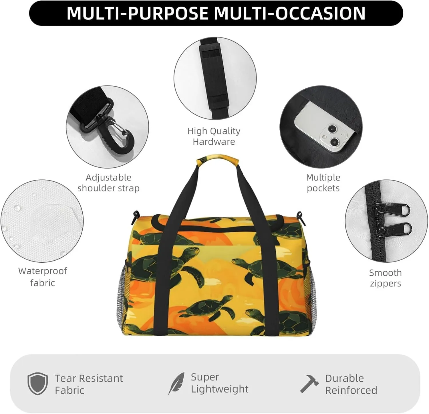 Travel Duffel Bag For Men Women, Sea Turtle Pattern Carry On Sport Gym Bag With Shoulder Strap Lightweight Waterproof Weekender Bag Overnight Bag