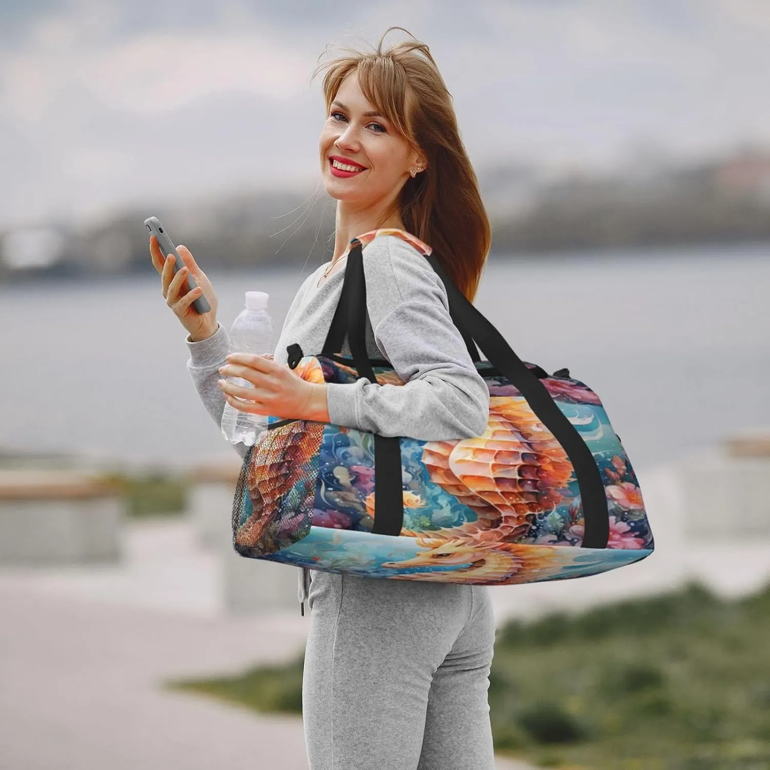 Travel Duffel Bag For Men Women, Seahorse Animal Sea Floral Carry On Sport Gym Bag With Shoulder Strap Lightweight Waterproof Weekender Bag Overnight Bag