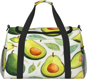 Travel Duffel Bag For Men Women, Tropical_Fruit Avocado Pattern Carry On Sport Gym Bag With Shoulder Strap Lightweight Waterproof Weekender Bag Overnight Bag