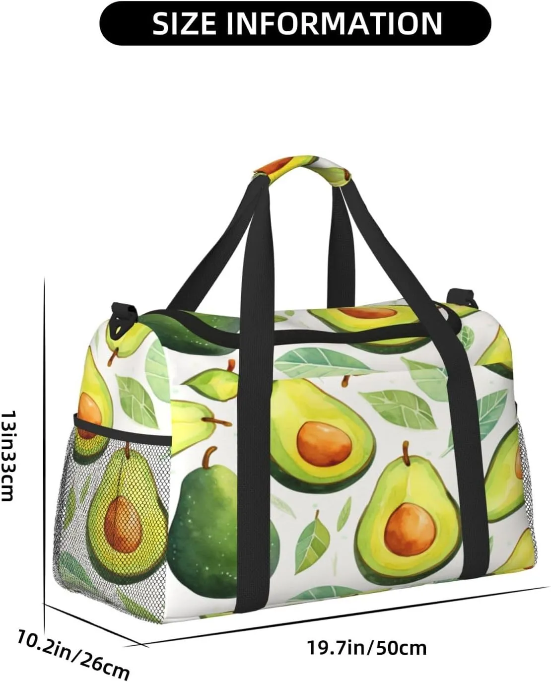 Travel Duffel Bag For Men Women, Tropical_Fruit Avocado Pattern Carry On Sport Gym Bag With Shoulder Strap Lightweight Waterproof Weekender Bag Overnight Bag