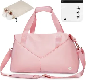 Travel Duffel Bag, For Spirit Airlines Personal Item Bag 18x14x8 Weekender Overnight Bag with TSA Approved Quart Size Bag & Shoes Bag, Underseat Carry-on Luggage for Women (Pink)