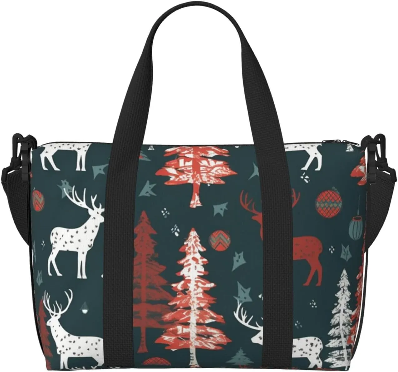Travel Duffel Bag for Women Men Weekender Bags Sports Gym Bag Cow deer tree christmas Travel Bag Carry on Overnight Bag Waterproof Luggage Bag with Shoulder Strap