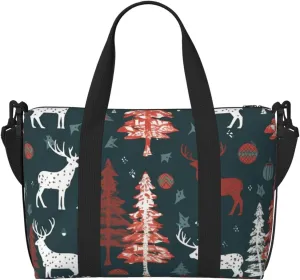 Travel Duffel Bag for Women Men Weekender Bags Sports Gym Bag Cow deer tree christmas Travel Bag Carry on Overnight Bag Waterproof Luggage Bag with Shoulder Strap