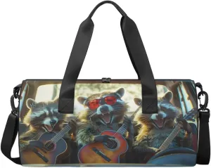 Travel Duffel Bag Funny Music Raccoon Sports Gym Bag for Womens Mens, Waterproof Weekend Overnight Bag Lightweight Carry on Bag for Airplanes Yoga Dance Beach Swim Hospital Holdalls,A-2218