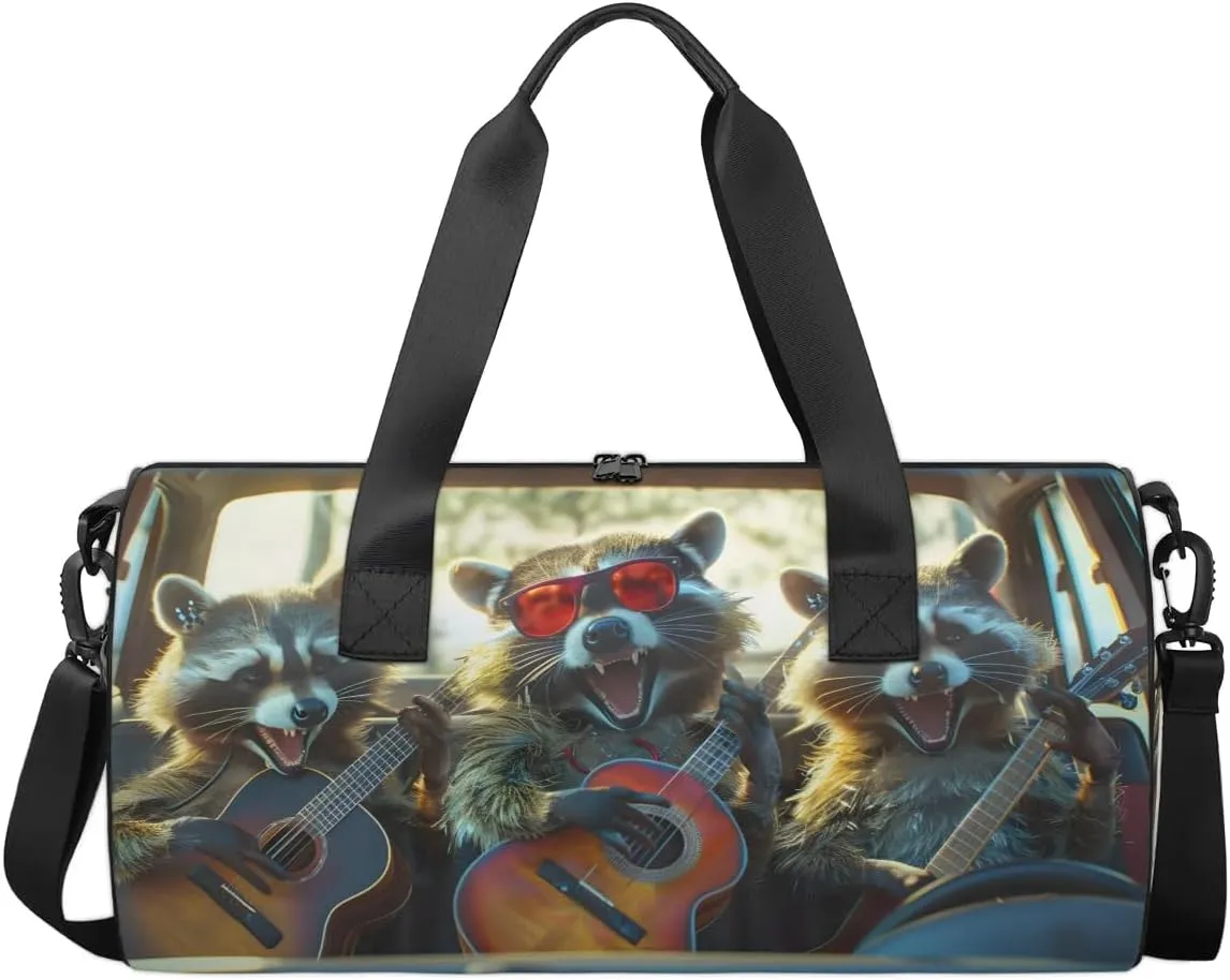 Travel Duffel Bag Funny Music Raccoon Sports Gym Bag for Womens Mens, Waterproof Weekend Overnight Bag Lightweight Carry on Bag for Airplanes Yoga Dance Beach Swim Hospital Holdalls,A-2218