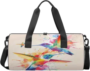 Travel Duffel Bag Geometry Hummingbird Sports Gym Bag for Womens Mens, Waterproof Weekend Overnight Bag Lightweight Carry on Bag for Airplanes Yoga Dance Beach Swim Hospital Holdalls,A-895