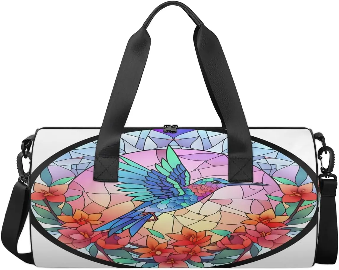 Travel Duffel Bag Glass Hummingbird Sports Gym Bag for Womens Mens, Waterproof Weekend Overnight Bag Lightweight Carry on Bag for Airplanes Yoga Dance Beach Swim Hospital Holdalls,A-958