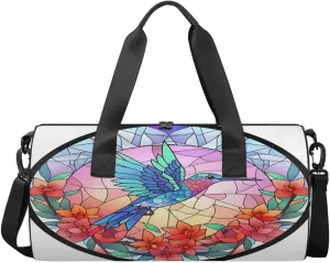 Travel Duffel Bag Glass Hummingbird Sports Gym Bag for Womens Mens, Waterproof Weekend Overnight Bag Lightweight Carry on Bag for Airplanes Yoga Dance Beach Swim Hospital Holdalls,A-958