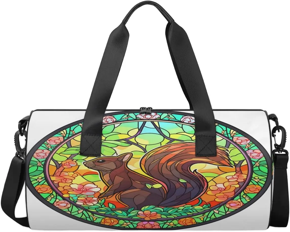 Travel Duffel Bag Glass Squirrel Sports Gym Bag for Womens Mens, Waterproof Weekend Overnight Bag Lightweight Carry on Bag for Airplanes Yoga Dance Beach Swim Hospital Holdalls,A-997