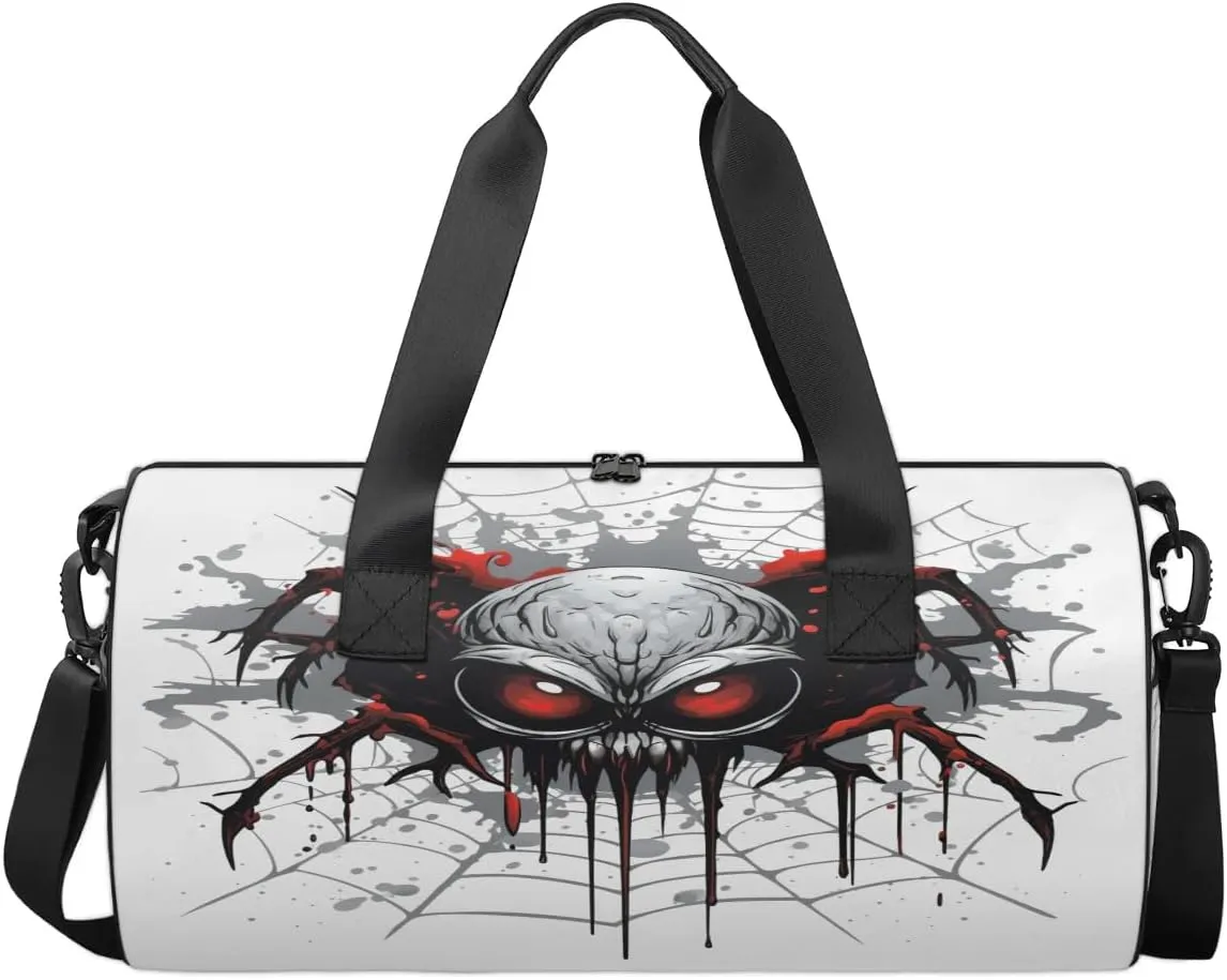 Travel Duffel Bag Halloween Skull Spider Sports Gym Bag for Womens Mens, Waterproof Weekend Overnight Bag Lightweight Carry on Bag for Airplanes Yoga Dance Beach Swim Hospital Holdalls,A-1053