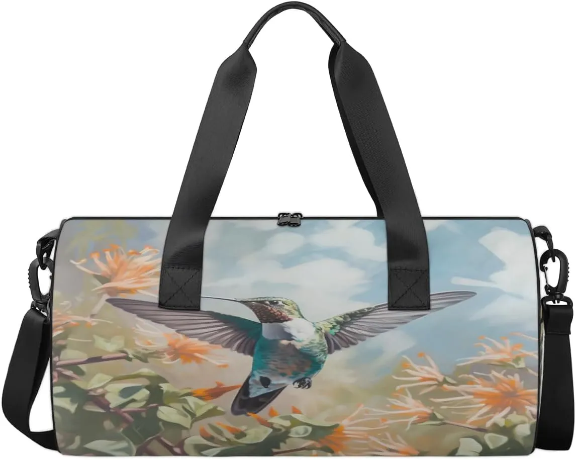 Travel Duffel Bag Hummingbird Floral Prints Sports Gym Bag for Womens Mens, Waterproof Weekend Overnight Bag Lightweight Carry on Bag for Airplanes Yoga Dance Beach Swim Hospital Holdalls,A-586