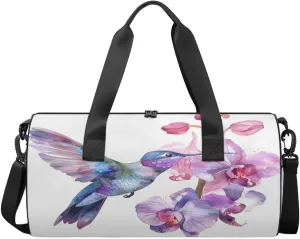 Travel Duffel Bag Hummingbird Floral Sports Gym Bag for Womens Mens, Waterproof Weekend Overnight Bag Lightweight Carry on Bag for Airplanes Yoga Dance Beach Swim Hospital Holdalls,A-595