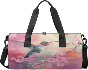 Travel Duffel Bag Hummingbird Floral Sports Gym Bag for Womens Mens, Waterproof Weekend Overnight Bag Lightweight Carry on Bag for Airplanes Yoga Dance Beach Swim Hospital Holdalls,A-601