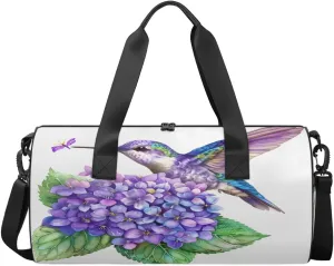 Travel Duffel Bag Hydrangea Hummingbird Sports Gym Bag for Womens Mens, Waterproof Weekend Overnight Bag Lightweight Carry on Bag for Airplanes Yoga Dance Beach Swim Hospital Holdalls,A-656
